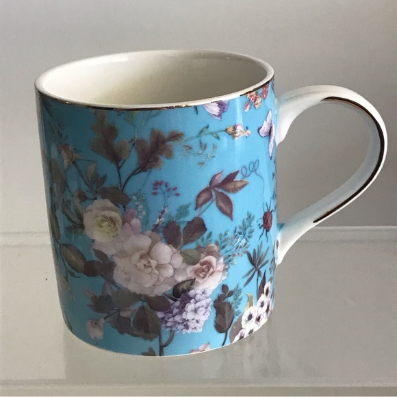 Set Of 2 GRACE TEAWARE White Peony W/Turquoise Background Small Coffee Mugs NWOT - Picture 7 of 15